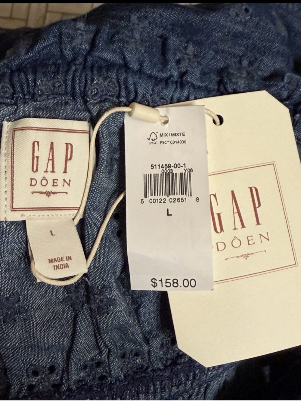 Gap × DÔEN Midi Blue Eyelet Denim Dress Size Large NWT - Picture 11 of 16